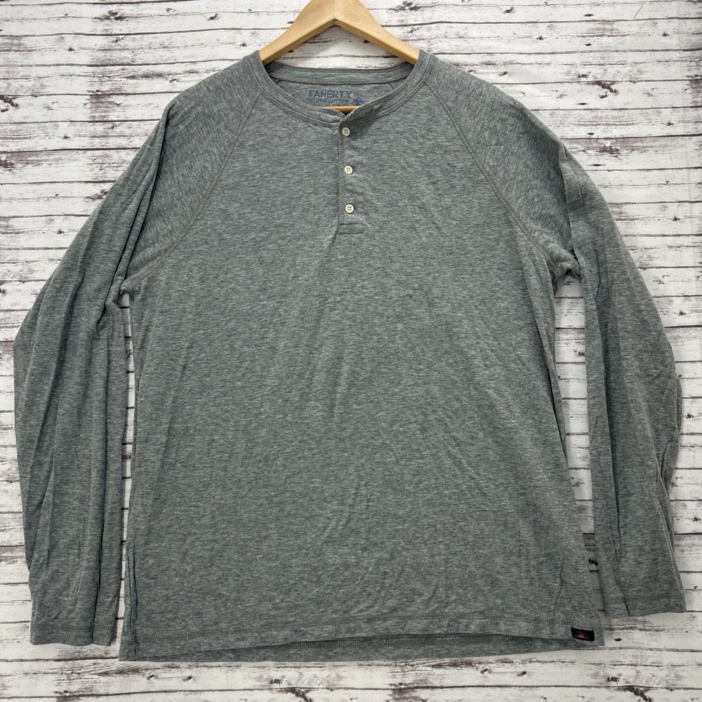 Faherty Henley Shirt Men's XL Gray Heathered Cloud Cotton Casual Long Sleeve